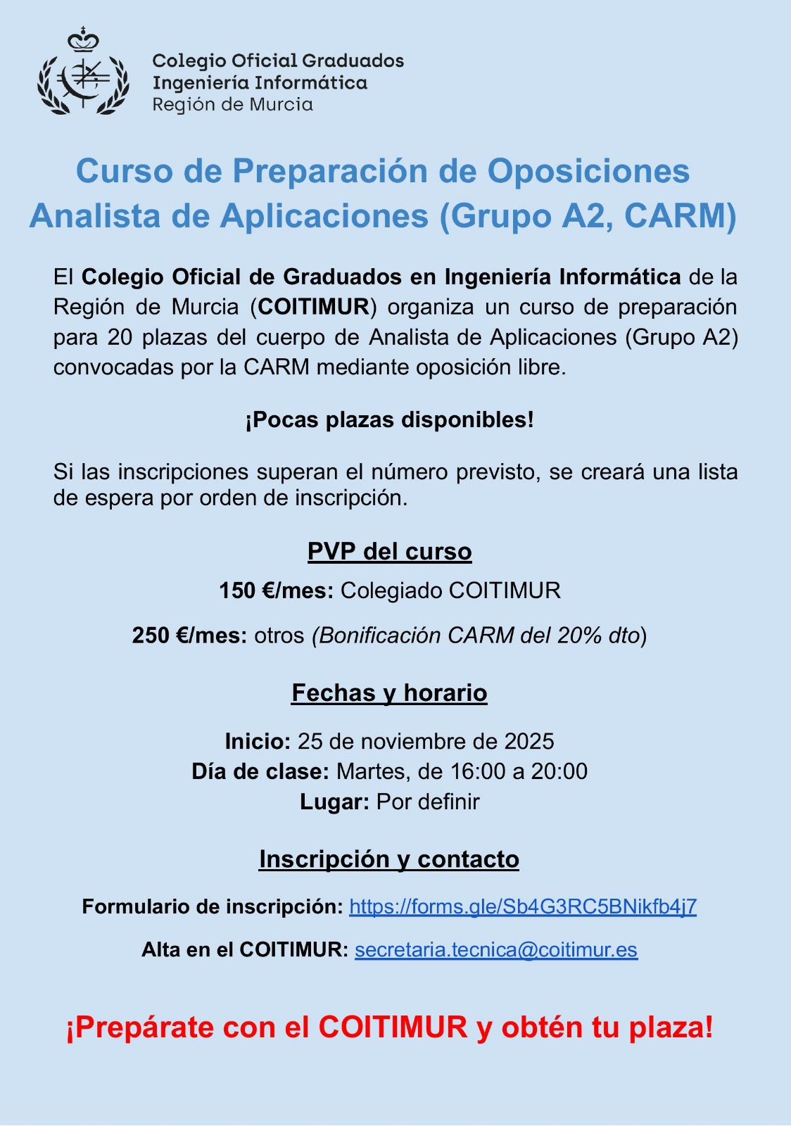 Curso de preparación para las oposiciones de Informática CARM (A2)